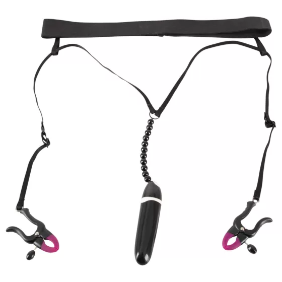 Bad Kitty - Vibrating Panty with Clitoral Clip - Black (S-L)