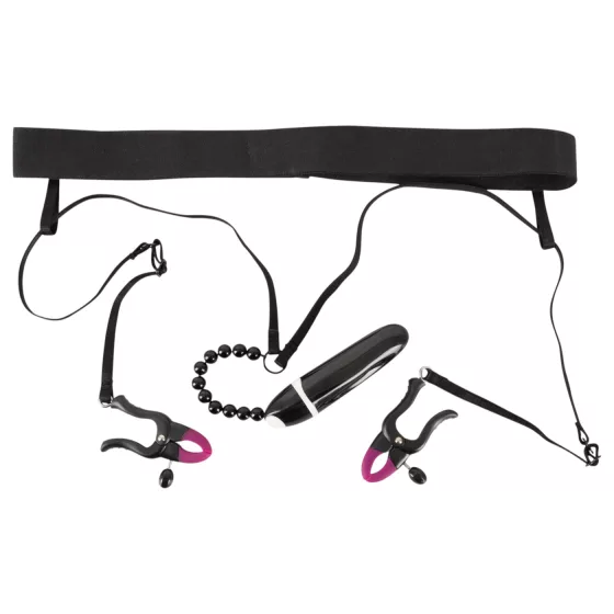Bad Kitty - Vibrating Panty with Clitoral Clip - Black (S-L)