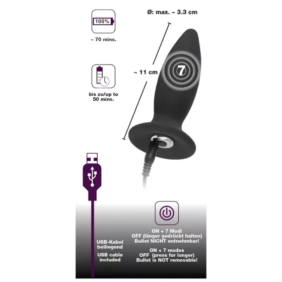 Black Velvet S - Rechargeable Beginner Anal Vibrator - Small (Black)
