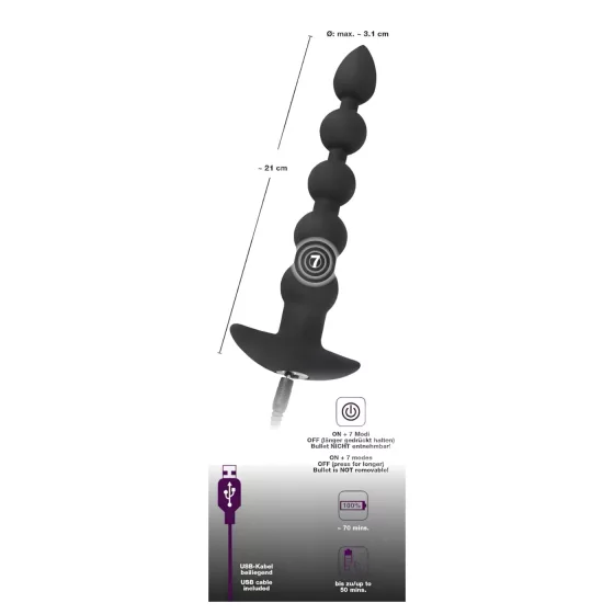 Black Velvet - Rechargeable 5-Bead Anal Vibrator (Black)