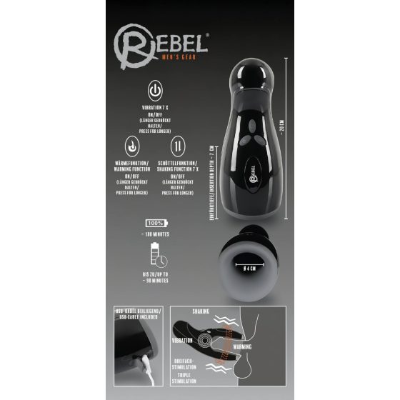Rebel - Heated, Vibrating, Up-Down Moving Masturbator (Black)