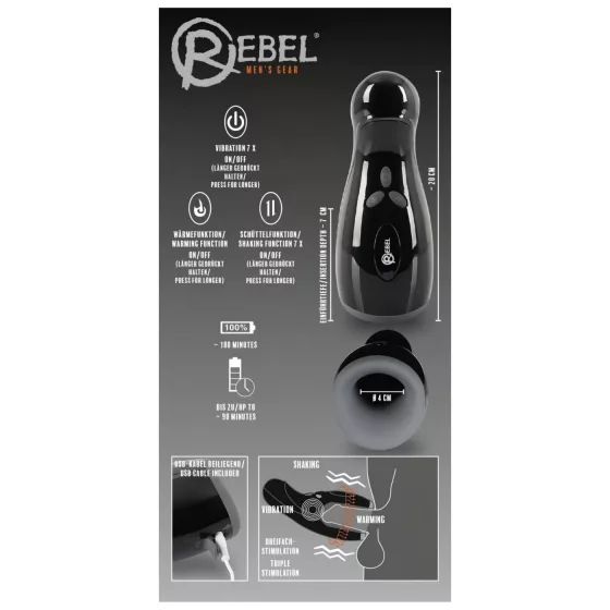Rebel - Heated, Vibrating, Up-Down Moving Masturbator (Black)