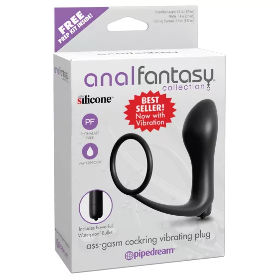 Analfantasy - Finger Anal Vibrator with Penis Ring (Black)