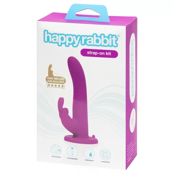 Happyrabbit Strap-On - rabbit-style strap-on vibrator with clitoral arm (purple)