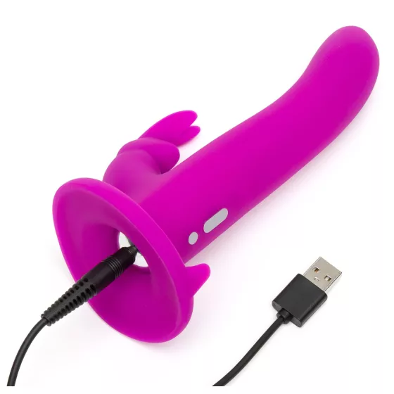 Happyrabbit Strap-On - rabbit-style strap-on vibrator with clitoral arm (purple)