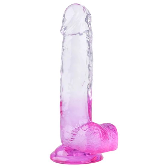 Sunfo - Suction Cup Dildo with Testicles - 22cm (Transparent Purple)