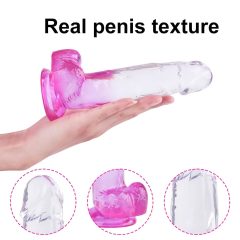 Sunfo - Suction Cup Dildo with Balls - 22cm (Clear Purple)