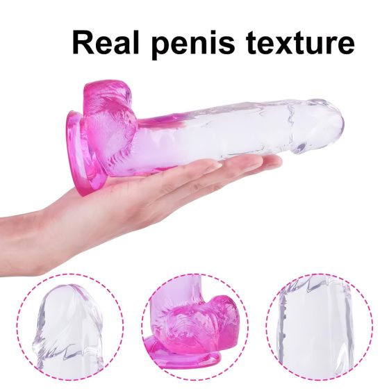 Sunfo - Suction Cup Dildo with Testicles - 22cm (Transparent Purple)