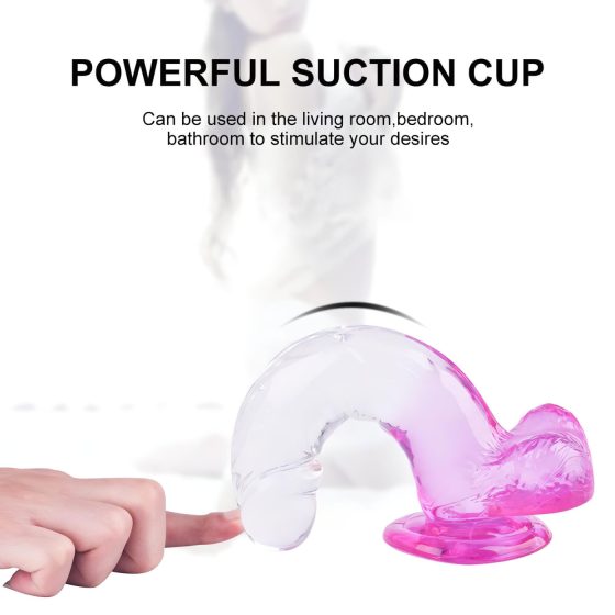 Sunfo - Suction Cup Dildo with Testicles - 22cm (Transparent Purple)