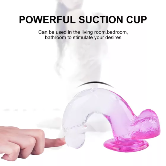 Sunfo - Suction Cup Dildo with Balls - 22cm (Clear Purple)
