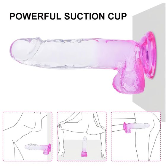 Sunfo - Suction Cup Dildo with Testicles - 22cm (Transparent Purple)