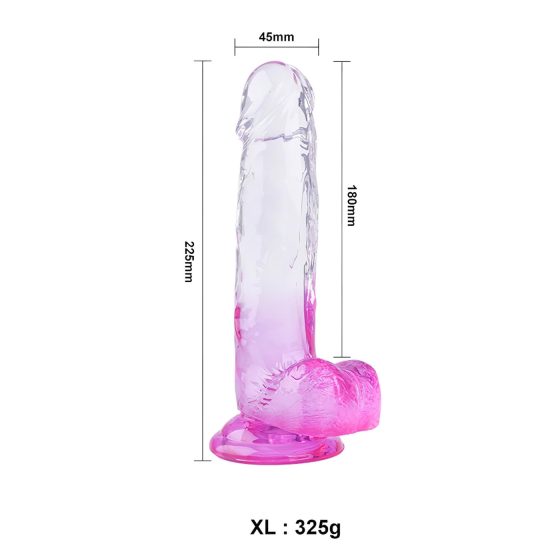 Sunfo - Suction Cup Dildo with Testicles - 22cm (Transparent Purple)
