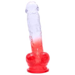 Sunfo - Suction Cup Dildo with Testicles - 21cm (Clear-Red)