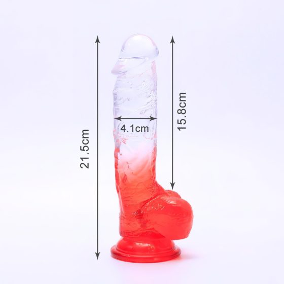 Sunfo - Suction Cup Dildo with Testicles - 21cm (Clear-Red)