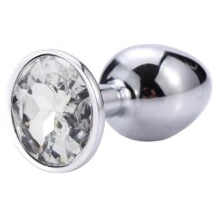 Sunfo - Metal Anal Plug with White Gem (Silver)