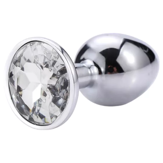 Sunfo - Metal Anal Plug with White Gem (Silver)