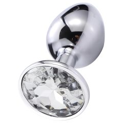 Sunfo - Metal Anal Plug with White Gem (Silver)