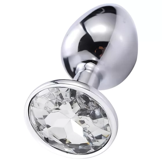 Sunfo - Metal Anal Plug with White Gem (Silver)