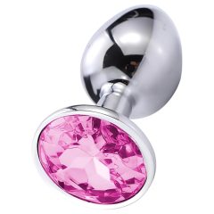 Sunfo - Metal Anal Plug with Pink Gem (Silver)