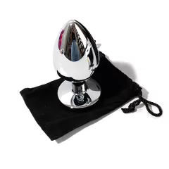 Sunfo - Metal Anal Plug with Pink Gem (Silver)