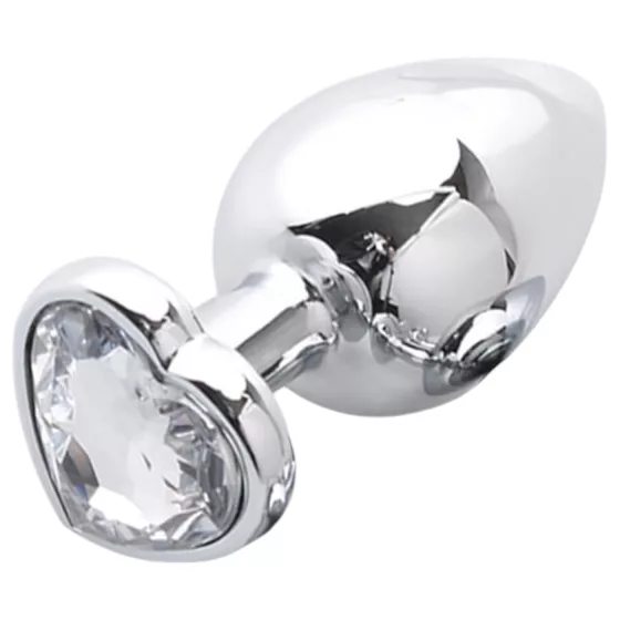 Sunfo - metal anal plug with heart-shaped jewel (silver-white)