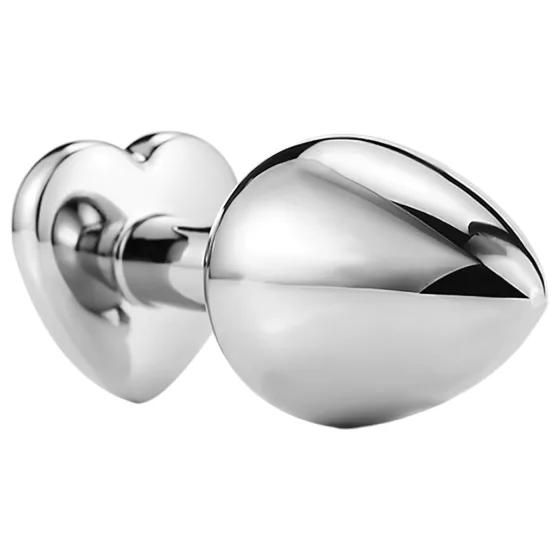 Sunfo - metal anal plug with heart-shaped jewel (silver-white)