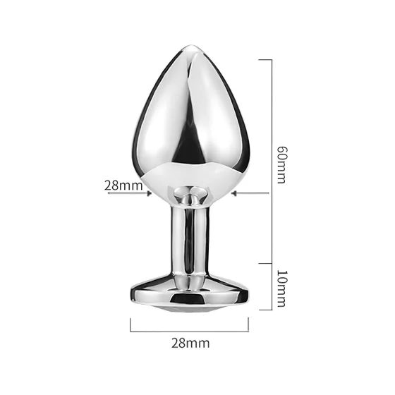 Sunfo - metal anal plug with heart-shaped jewel (silver-white)