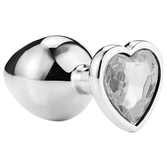 Sunfo - metal anal plug with heart-shaped jewel (silver-white)