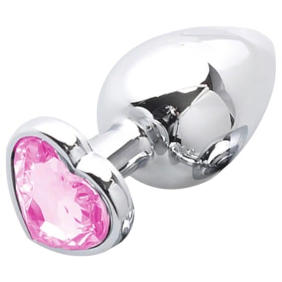 Sunfo - Metal Heart Gem Anal Plug (Silver-Pink)