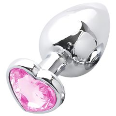 Sunfo - Metal Heart Gem Anal Plug (Silver-Pink)