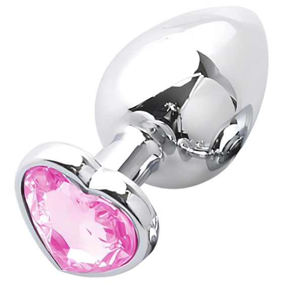 Sunfo - Metal Heart Gem Anal Plug (Silver-Pink)