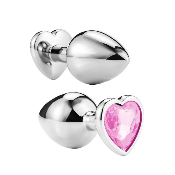 Sunfo - Metal Heart Gem Anal Plug (Silver-Pink)