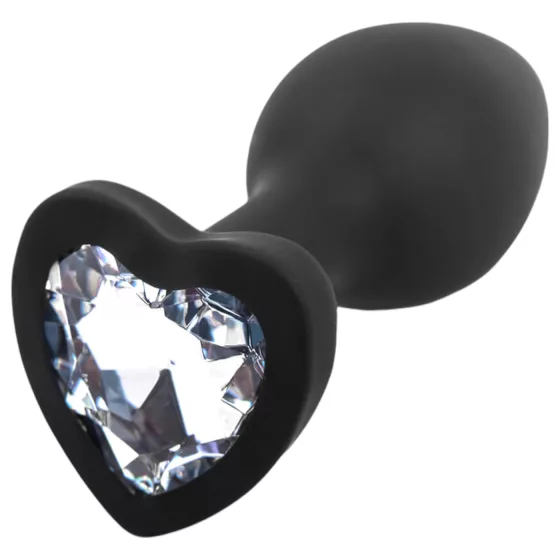 Sunfo - Silicone Heart Gem Anal Plug (Black and White)