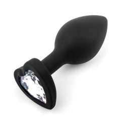   Sunfo - Silicone anal dildo with heart-shaped stone (black and white)
