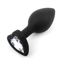 Sunfo - Silicone Heart Gem Anal Plug (Black and White)