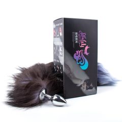 Sunfo - metal anal dildo with foxtail (silver-black)