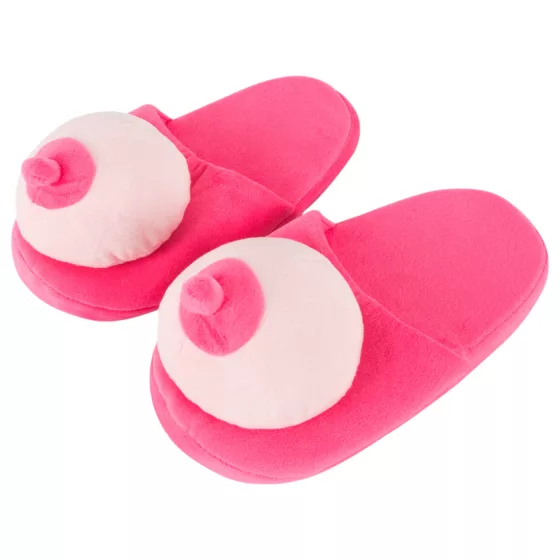 Pink plush slippers - boob-shaped (sizes 42-45)