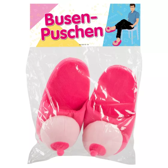 Pink plush slippers - boob-shaped (sizes 42-45)