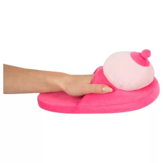 Pink plush slippers - boob-shaped (sizes 42-45)