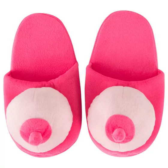 Pink plush slippers - boob-shaped (sizes 42-45)
