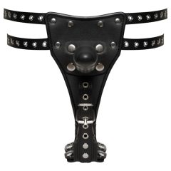 ZADO - Leather Harness with 2 Internal Dildos (Black)