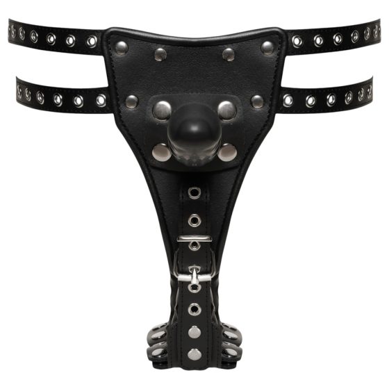 ZADO - Leather Harness with 2 Internal Dildos (Black)