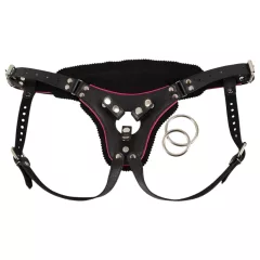   ZADO - leather bottom harness for strap-on dildo, BDSM (black, S-L)