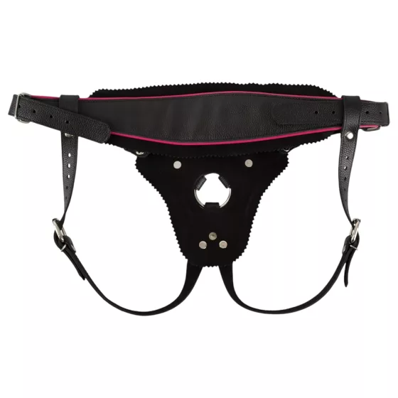 ZADO - black leather lower harness for strap-on dildo, BDSM (S-L)