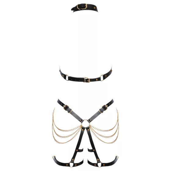 ZADO - 2-Piece Leather Harness Set (Black-Gold)