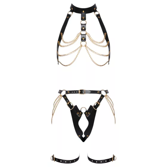 ZADO - 2-Piece Leather Harness Set (Black-Gold)