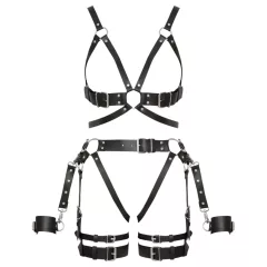   ZADO - multi-piece leather harness set with cuffs - black (S-M)