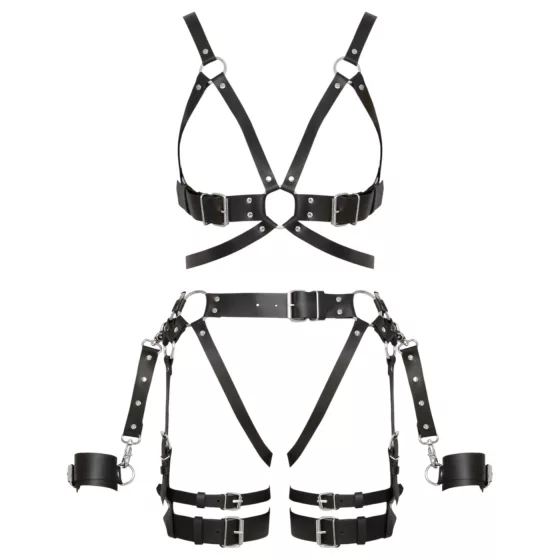 ZADO - multi‑piece leather harness set with cuffs - black