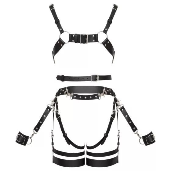 ZADO - multi‑piece leather harness set with cuffs - black