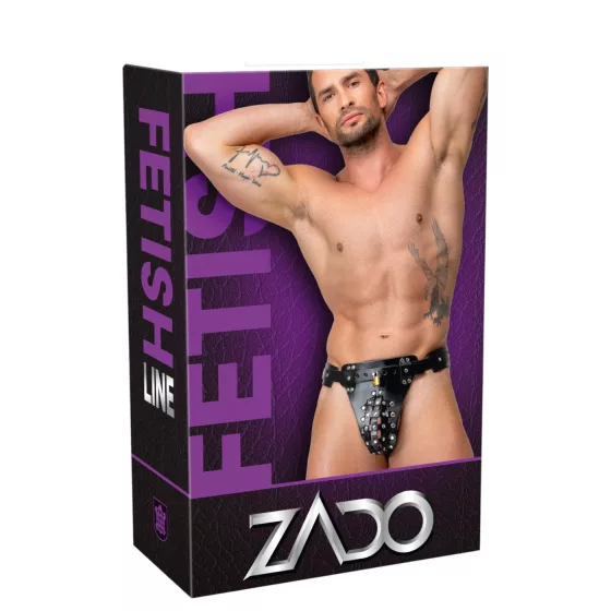ZADO - black leather chastity thong with 2 padlocks (S-2XL)